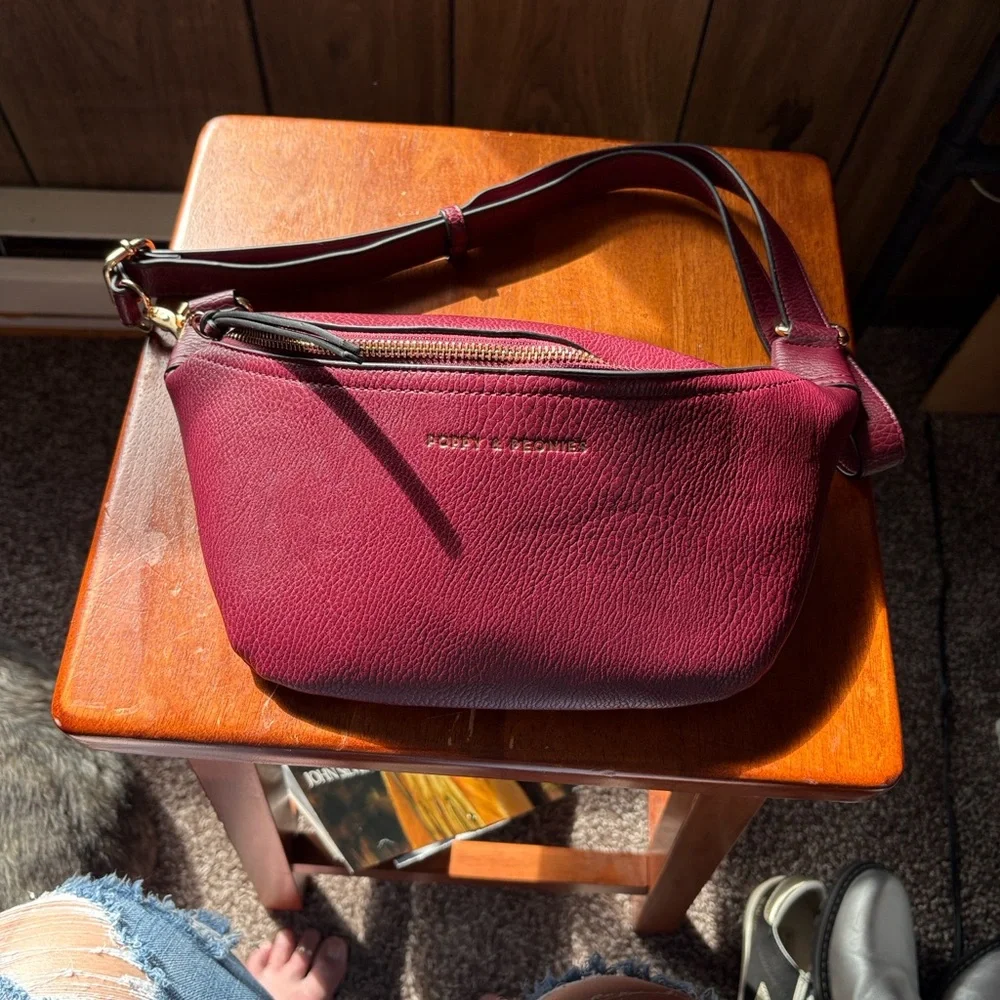Poppy & Peonies Plum Pebbled Leather Crossbody with Gold Hardware - Picture 2 of 5